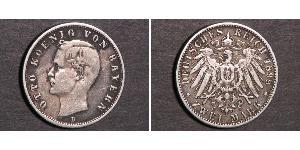 2 Mark 巴伐利亞王國 (1806 - 1918) 銀 奥托 (巴伐利亚国王)