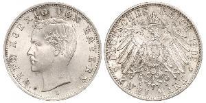 2 Mark 巴伐利亞王國 (1806 - 1918) 銀 奥托 (巴伐利亚国王)