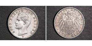2 Mark 巴伐利亞王國 (1806 - 1918) 銀 奥托 (巴伐利亚国王)
