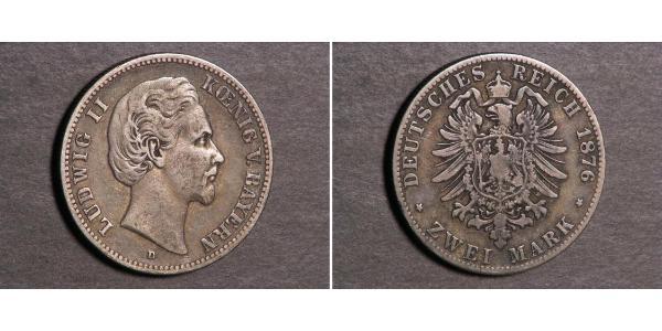 2 Mark 巴伐利亞王國 (1806 - 1918) 銀 路德维希二世 (巴伐利亚)