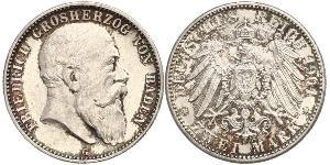 2 Mark 巴登大公國 (1806 - 1918) 銀 弗里德里希一世 (巴登)