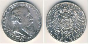 2 Mark 巴登大公國 (1806 - 1918) 銀 弗里德里希一世 (巴登)