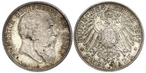 2 Mark 巴登大公國 (1806 - 1918) 銀 弗里德里希一世 (巴登)