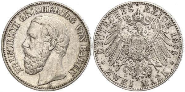 2 Mark 巴登大公國 (1806 - 1918) 銀 弗里德里希一世 (巴登)
