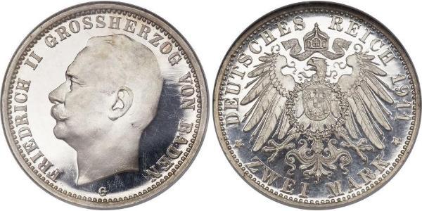 2 Mark 巴登大公國 (1806 - 1918) 銀 弗里德里希二世 (巴登)