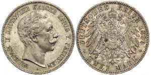 2 Mark 普魯士王國 (1701 - 1918) 銀 威廉二世 (德国)