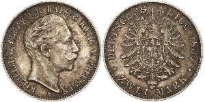 2 Mark 普魯士王國 (1701 - 1918) 銀 威廉二世 (德国)