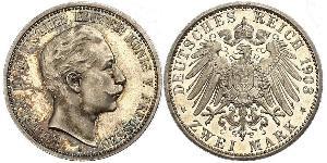 2 Mark 普魯士王國 (1701 - 1918) 銀 威廉二世 (德国)