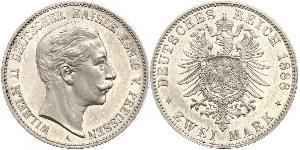 2 Mark 普魯士王國 (1701 - 1918) 銀 威廉二世 (德国)