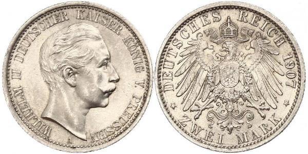 2 Mark 普魯士王國 (1701 - 1918) 銀 威廉二世 (德国)