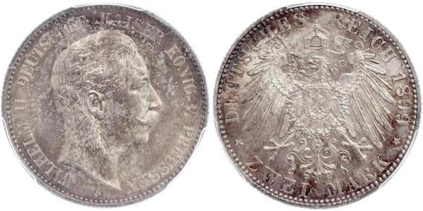 2 Mark 普魯士王國 (1701 - 1918) 銀 威廉二世 (德国)