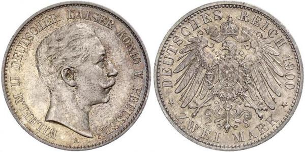 2 Mark 普魯士王國 (1701 - 1918) 銀 威廉二世 (德国)