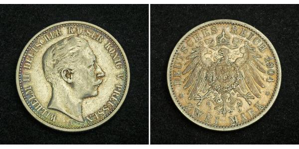 2 Mark 普魯士王國 (1701 - 1918) 銀 威廉二世 (德国)
