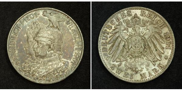 2 Mark 普魯士王國 (1701 - 1918) 銀 威廉二世 (德国)