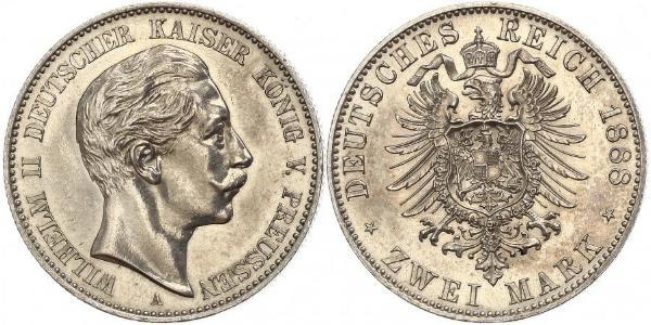 2 Mark 普魯士王國 (1701 - 1918) 銀 威廉二世 (德国)