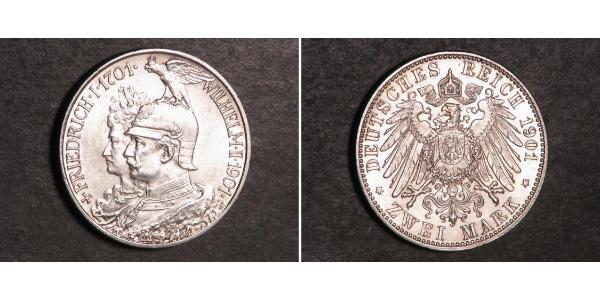 2 Mark 普魯士王國 (1701 - 1918) 銀 威廉二世 (德国)