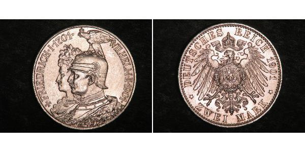 2 Mark 普魯士王國 (1701 - 1918) 銀 威廉二世 (德国)