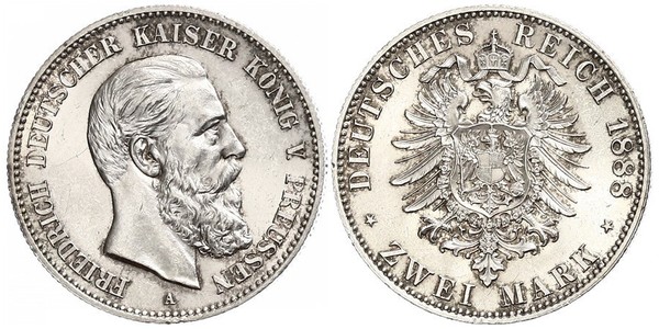 2 Mark 普魯士王國 (1701 - 1918) 銀 腓特烈三世 (德国)