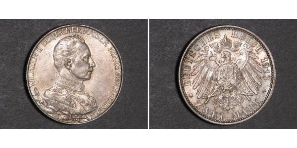 2 Mark 普魯士王國 (1701 - 1918) 銀 威廉二世 (德国)