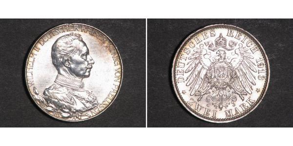 2 Mark 普魯士王國 (1701 - 1918) 銀 威廉二世 (德国)