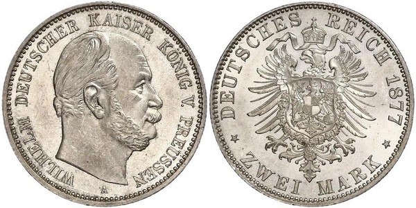 2 Mark 普魯士王國 (1701 - 1918) 銀 威廉一世 (德国)
