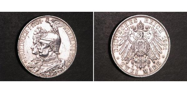 2 Mark 普魯士王國 (1701 - 1918) 銀 威廉二世 (德国)