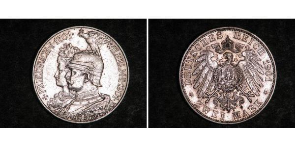 2 Mark 普魯士王國 (1701 - 1918) 銀 威廉二世 (德国)
