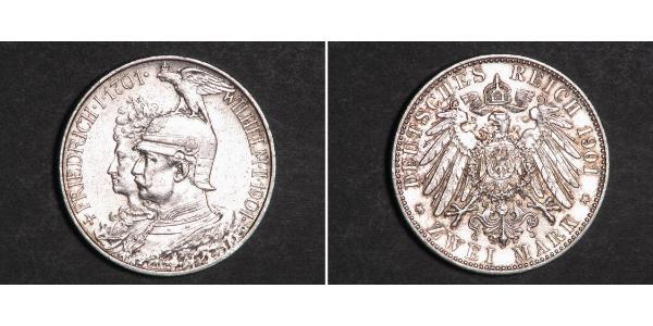2 Mark 普魯士王國 (1701 - 1918) 銀 威廉二世 (德国)