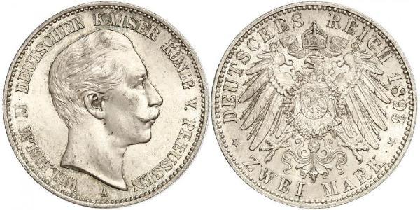 2 Mark 普魯士王國 (1701 - 1918) 銀 威廉二世 (德国)