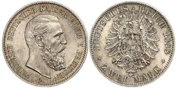 2 Mark 普魯士王國 (1701 - 1918) 銀 腓特烈三世 (德国)