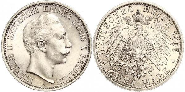 2 Mark 普魯士王國 (1701 - 1918) 銀 威廉二世 (德国)