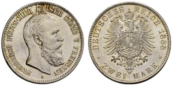 2 Mark 普魯士王國 (1701 - 1918) 銀 腓特烈三世 (德国)