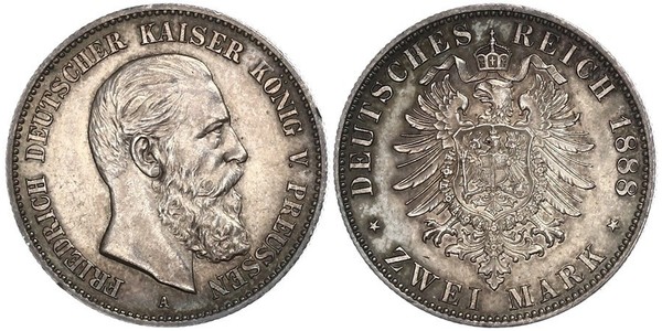2 Mark 普魯士王國 (1701 - 1918) 銀 腓特烈三世 (德国)