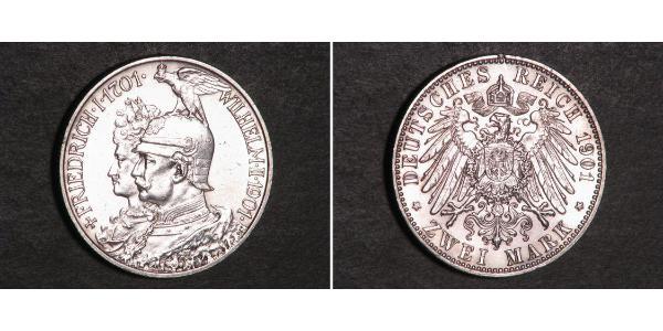 2 Mark 普魯士王國 (1701 - 1918) 銀 威廉二世 (德国)