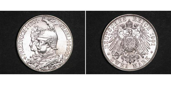 2 Mark 普魯士王國 (1701 - 1918) 銀 威廉二世 (德国)