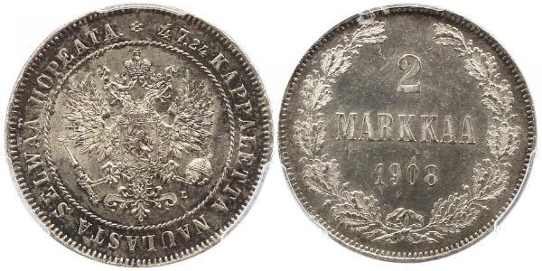 2 Mark 芬兰大公国 (1809 - 1917) 銀 亚历山大三世 (俄国) (1845 -1894)
