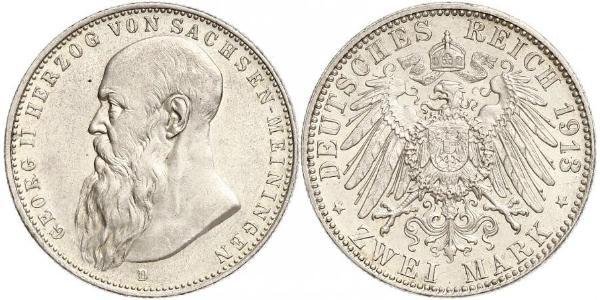 2 Mark 萨克森-迈宁根 (1680 - 1918) 銀 Georg II, Duke of Saxe-Meiningen