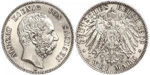 2 Mark 萨克森王国 (1806 - 1918) 銀 阿尔贝特 (萨克森)