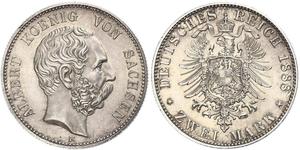 2 Mark 萨克森王国 (1806 - 1918) 銀 阿尔贝特 (萨克森)
