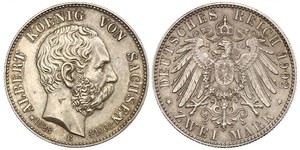 2 Mark 萨克森王国 (1806 - 1918) 銀 阿尔贝特 (萨克森)