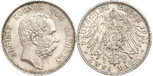 2 Mark 萨克森王国 (1806 - 1918) 銀 阿尔贝特 (萨克森)