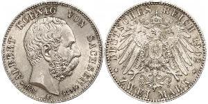 2 Mark 萨克森王国 (1806 - 1918) 銀 阿尔贝特 (萨克森)