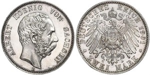 2 Mark 萨克森王国 (1806 - 1918) 銀 阿尔贝特 (萨克森)