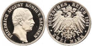 2 Mark 萨克森王国 (1806 - 1918) 銀 弗里德里希·奥古斯特三世 (萨克森国王)