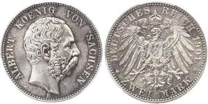 2 Mark 萨克森王国 (1806 - 1918) 銀 阿尔贝特 (萨克森)