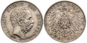 2 Mark 萨克森王国 (1806 - 1918) 銀 阿尔贝特 (萨克森)