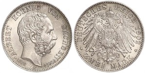 2 Mark 萨克森王国 (1806 - 1918) 銀 阿尔贝特 (萨克森)