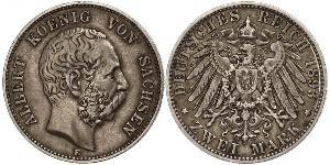 2 Mark 萨克森王国 (1806 - 1918) 銀 阿尔贝特 (萨克森)