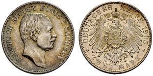 2 Mark 萨克森王国 (1806 - 1918) 銀 弗里德里希·奥古斯特三世 (萨克森国王)