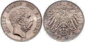 2 Mark 萨克森王国 (1806 - 1918) 銀 阿尔贝特 (萨克森)